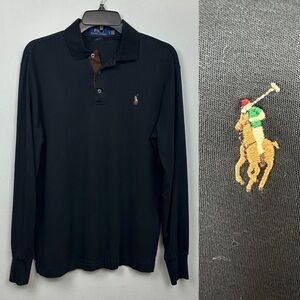 Polo Ralph Lauren Black Long Sleeve Embroidered Pony Polo Shirt Sz S